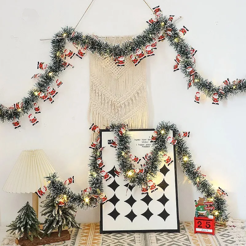 Christmas Lights Fairy String Lights - LED Tinsel Garland with Santa Claus, Warm White Decorative Xmas Home Party New Year