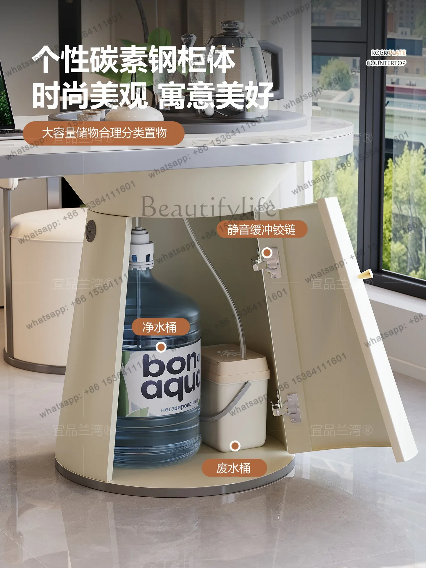 yj58 2025 new high-end white rock slab tea table kettle integrated embedded 5
