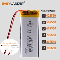 JST1.0mm 2Pin 102560 402560 502560 702560 602560 802560 3.7V 2000mAh Rechargeable Lithium Li-ion Polymer Lipo Battery