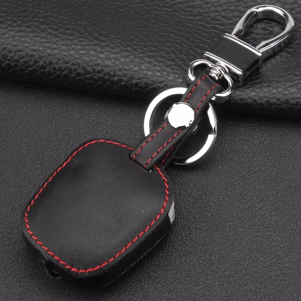 jingyuqin Remote 2 Buttons Leather Car Key Case Cover Holder For Ssangyong Actyon Kyron Rexton Keychain