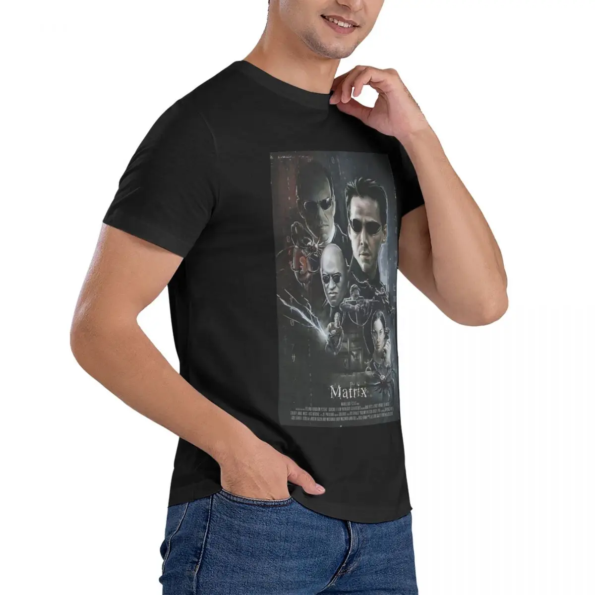 Camiseta negra The Matrix para hombre, camisa informal de algodón, cuello redondo, manga corta, Tops gráficos, keanu reeves