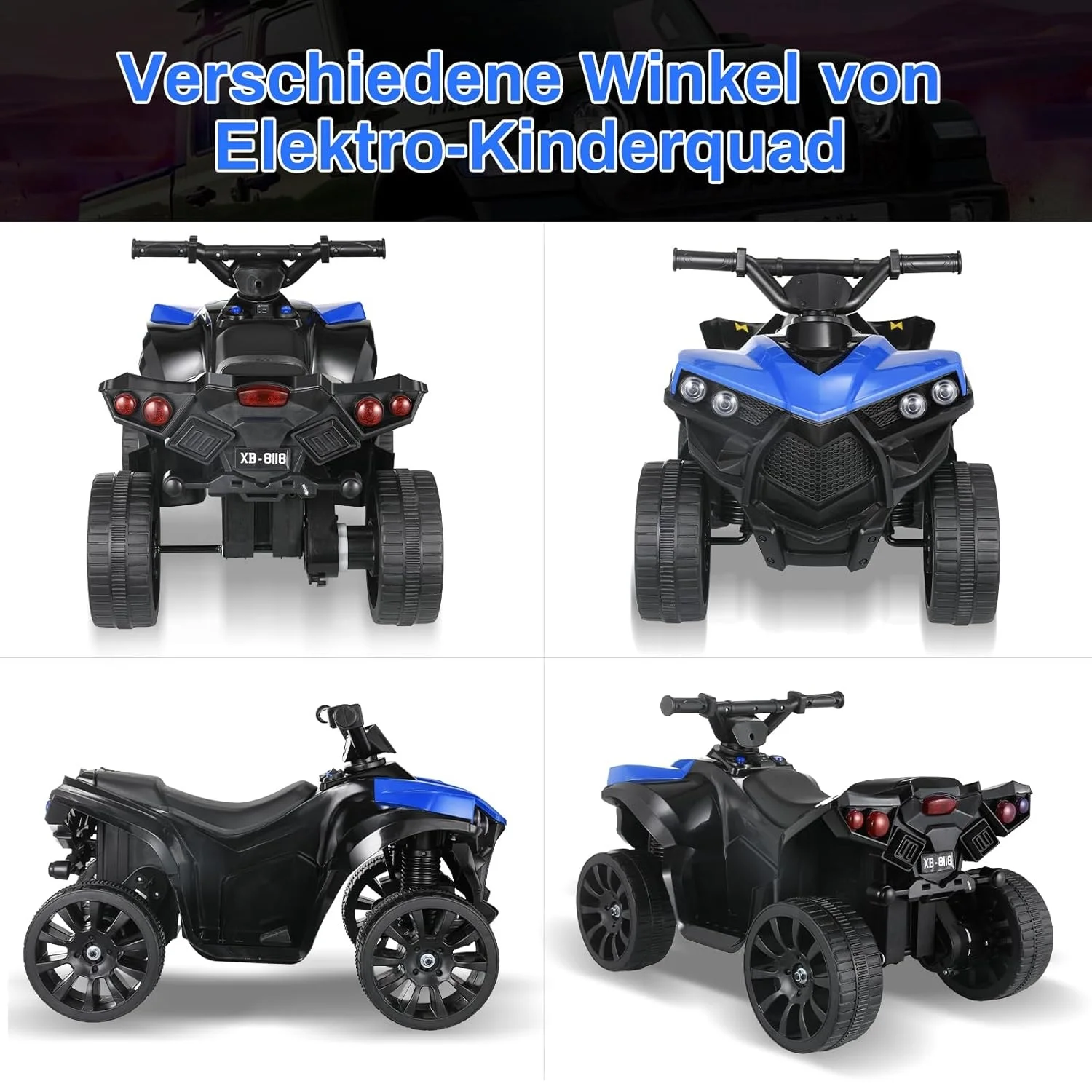 Kids Ride On ATV Electric Off-Road Quad Car 6V Battery Powered W/Music, Light,Blue