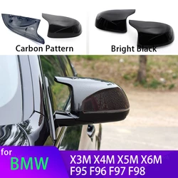 Carbon Fiber Look Black Rearview Side Mirror cover Caps for BMW X3M F97 X4M F98 2019-2023 X5M F95 X6M F96 2020-2023