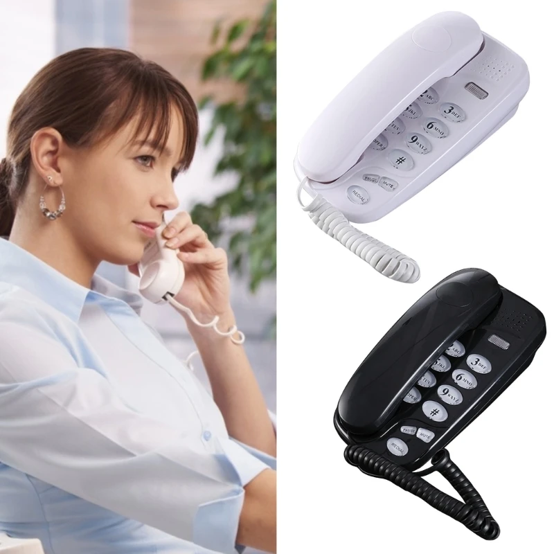 KXT-580 Wall-Mounted Telephone Wall Phone Fixed Landline Wall Hanging Telephones with Call Light Redial for Home Office P9JB