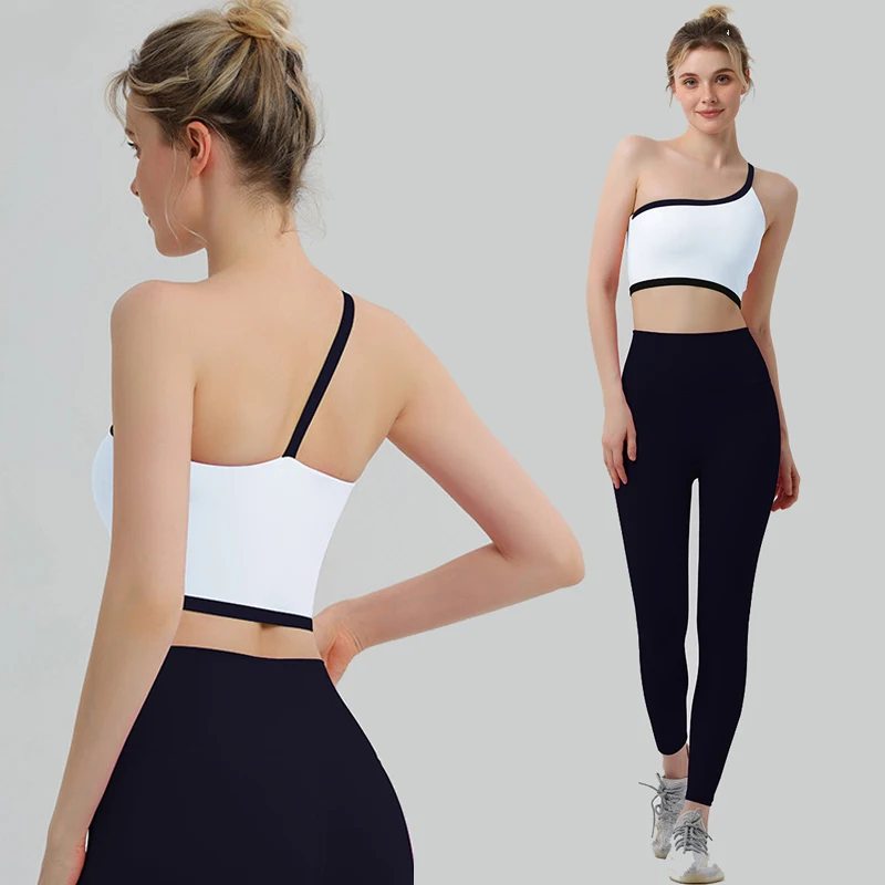 New Faion Cross-Border Yoga Innerwear Sports Fitn Bra Naked Sensation One-oulder Design Yoga Suit Set for Women