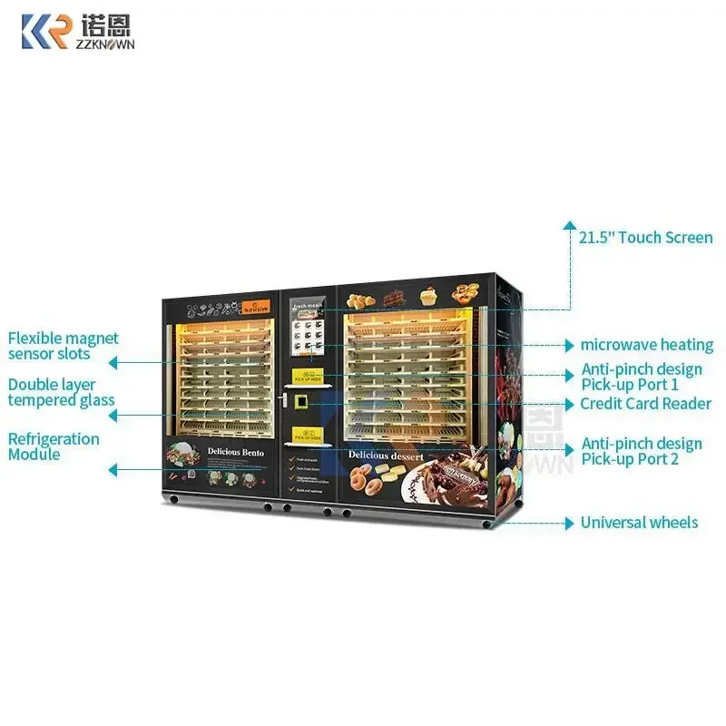 Hot SalesHot SalesHot SalesLarge Capacity 2 Cabinets Hot Food Vending Machine With Microwave Heating And Smart Touch Screen