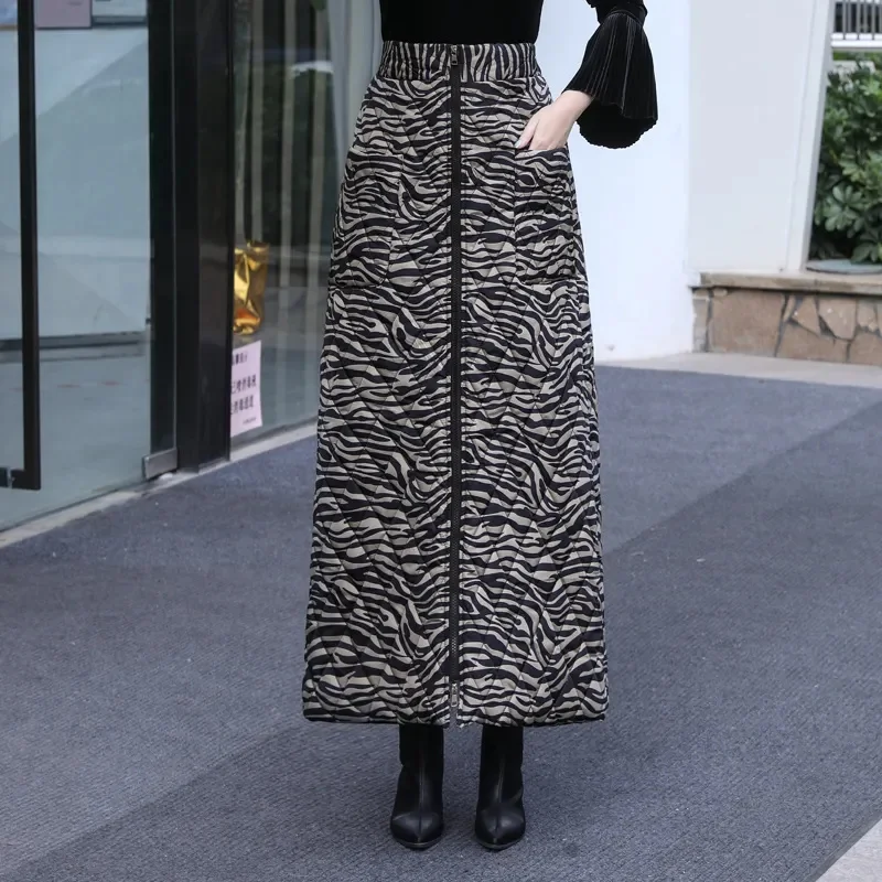 Y2K Autumn Winter One-Piece Short Cotton Skirt 2024New Elastic Waist Zipper A Word Skirt Solid Color Leopard Print Fashion Dress