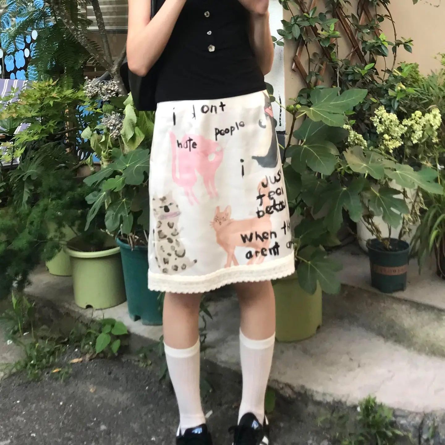 

Юбка с кружевной отделкой и каракулями, струящаяся трапециевидная юбка с высокой талией, милый хитрый принт, лето 202, TikTok, эфирная эстетика