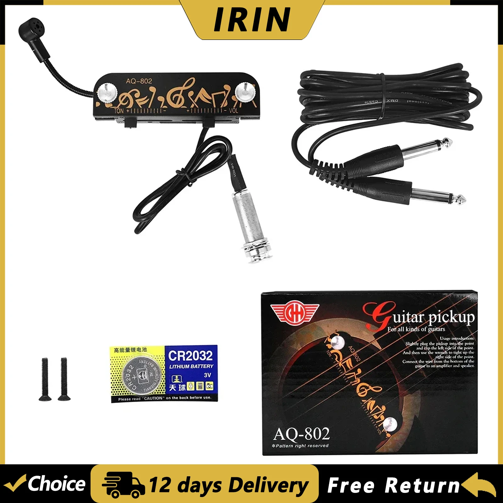IRIN Acoustic Guitar Soundhole Pickup HQ Integrated Active Pickup Visible High Low Voltage Adjustment Guitar Sound Hole Pickup