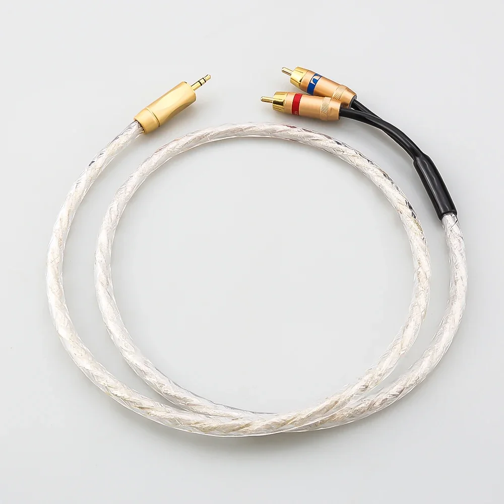 HI-End posrebrzany kabel Audio 3.5mm męski do 2 RCA męski Audio aux Stereo Y kabel rozgałęziający