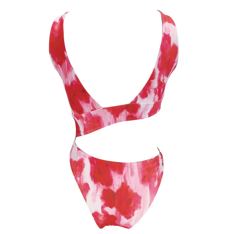 New One-piece Swimsuit Sexy Bikini Women's Printing Push Up Cup Bathing Suits Korean Style Swimwear