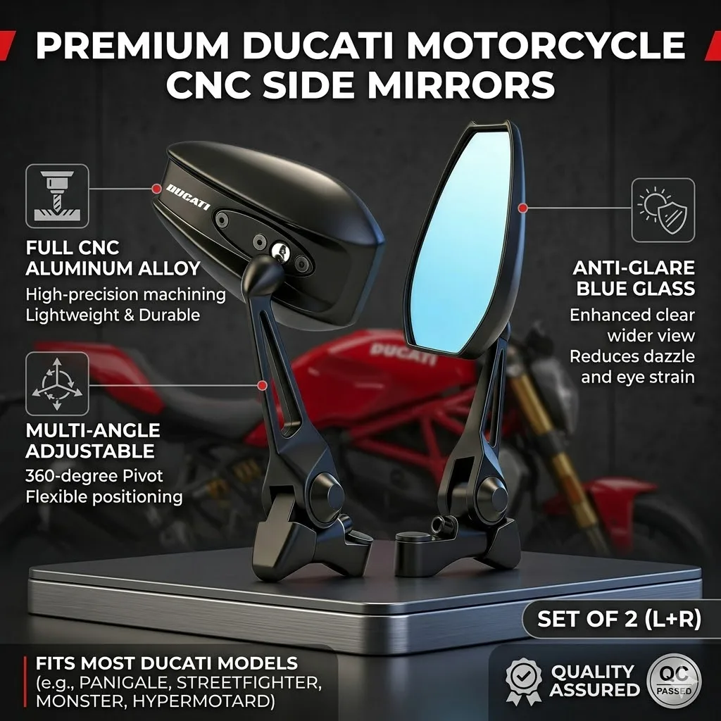 

Universal CNC Aluminum Motorcycle Rearview Mirrors, Anti-glare Mirror For Ducati Monster 1200 950 937 821 797 796 795