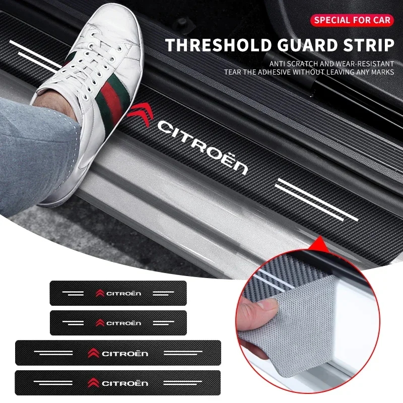 

4Pcs Car Door Sill Stickers Carbon Fiber Anti Scratch Protector For Citroen C1 C2 C3 C4 C5 C6 C8 C4L DS3 DS4 DS5 LS DS6 Grand