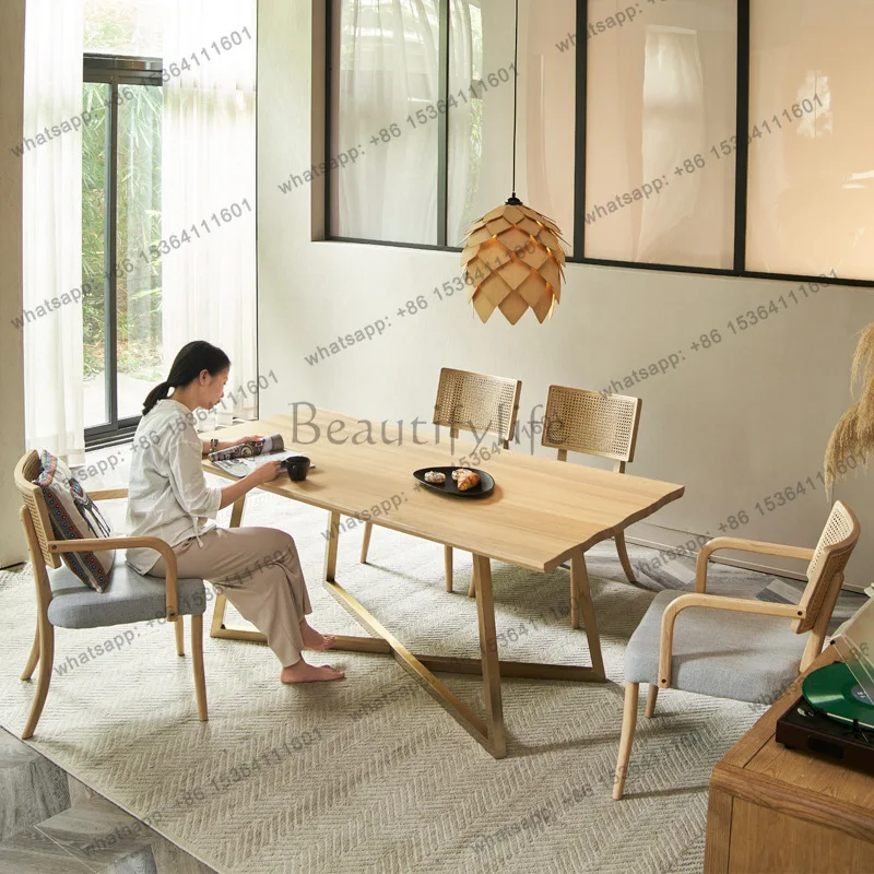 Nordic simple wrought iron dining table modern creative rectangular retro log table high-end