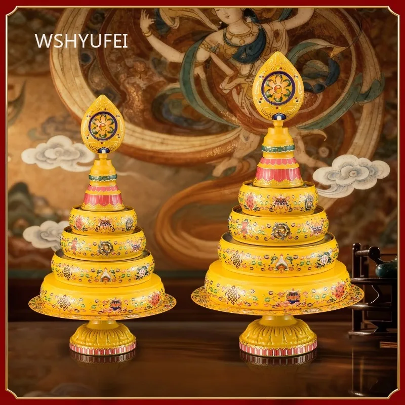 Tibetan Buddhist Mandala Offering Set Tower Shaped Altar Ornament Eight Auspicious Symbols Shrine Decor for Home Temple