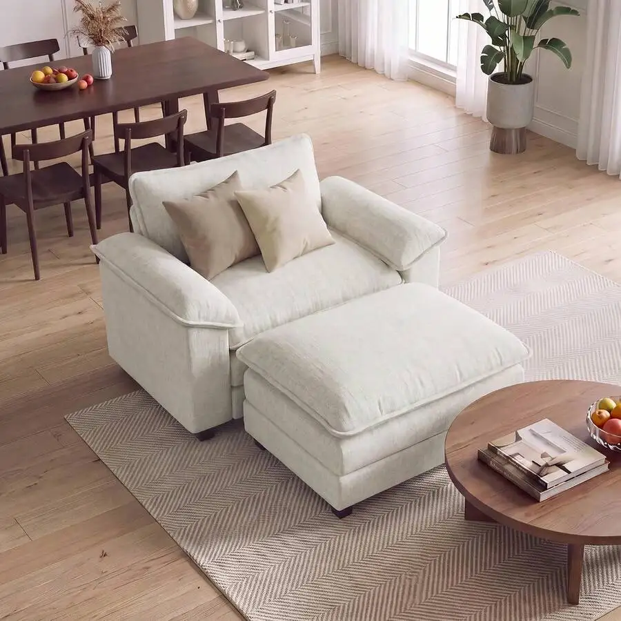 Homall Sofa Accent Chair With Ottoman, 35' Reading Chair, White