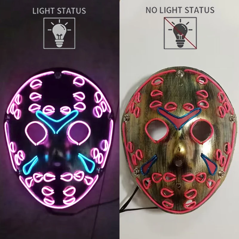 LED تضيء الجمعة 13th قناع مخيف متوهجة جيسون فورهيس قناع مضيئة موضوع الفيلم قناع الوجه لدعائم حفلة الهالوين