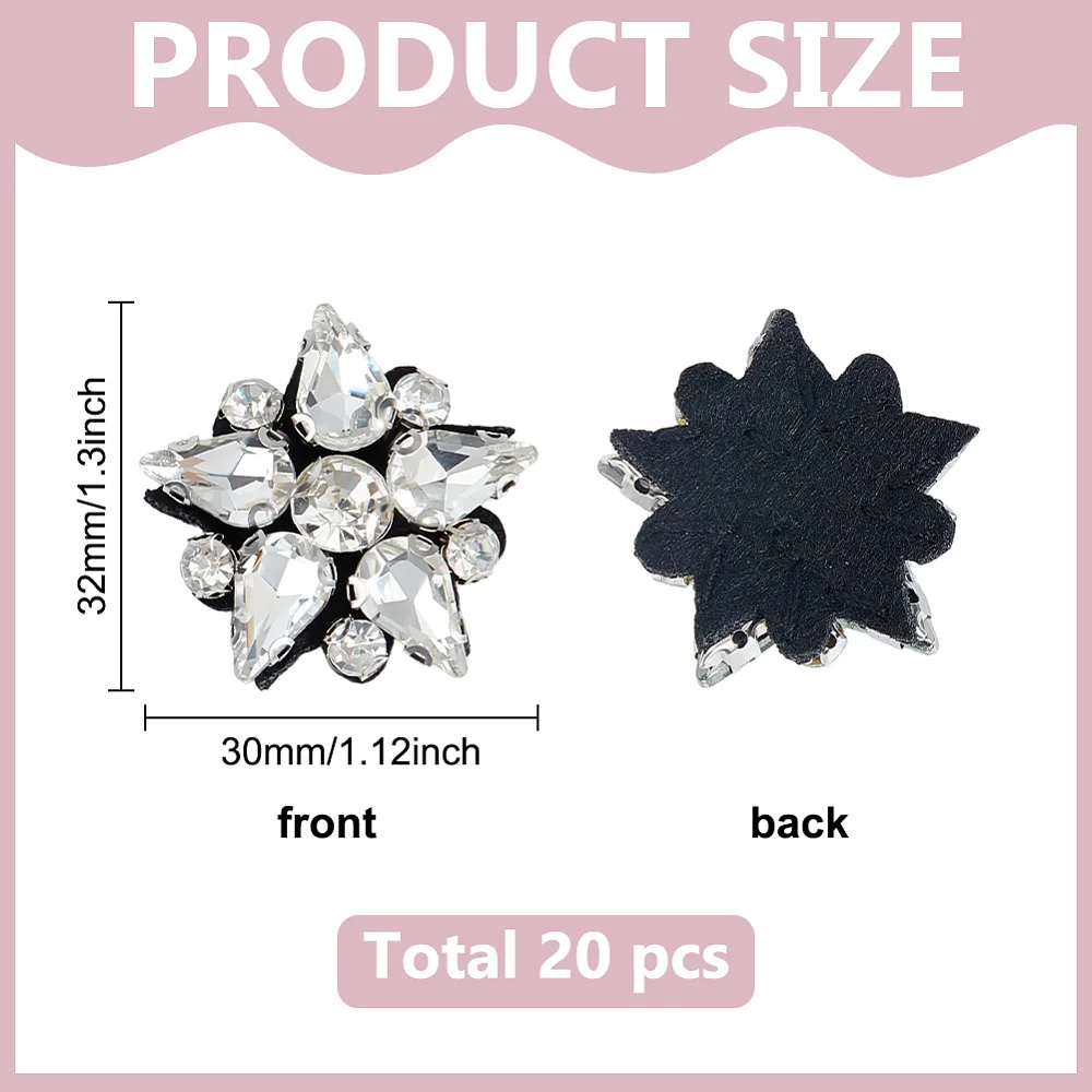 20Pcs Star Beaded Patches Glass Rhinestone Appliques Star Iron on Patches for Wedding Gown Collar Hat Jeans Craft Decoration