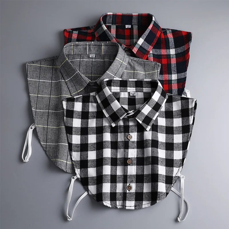 Camisa a cuadros de algodón puro para hombres, cuello puntiagudo, ocio, camisas sin planchado, cuello falso, accesorios de ropa, corbatas para