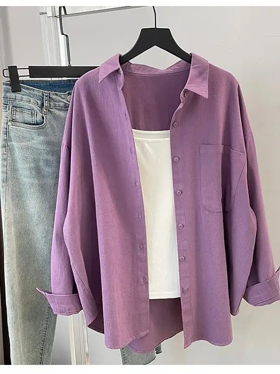 

plus Size Women's Long Sleeve Loose Casual Shirt Elegant Slimming 300 Pounds Autumn Loose Youthful Regular Fit Button up