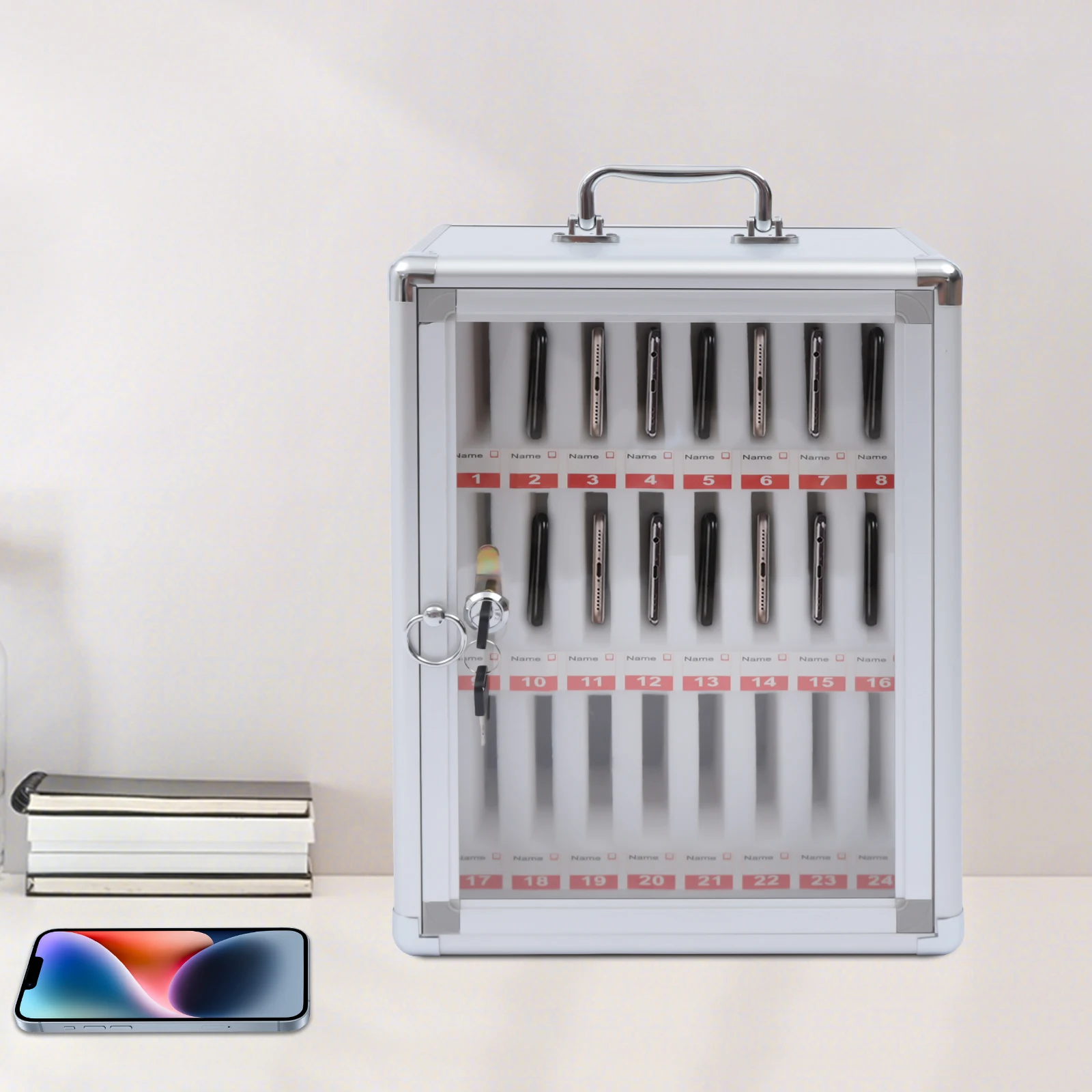 

Portable Cell Phones Storage Cabinet, Wall-Mounted Phones Deposit Box Oganizer, with a Locked (24 Slots) Schools, Offices