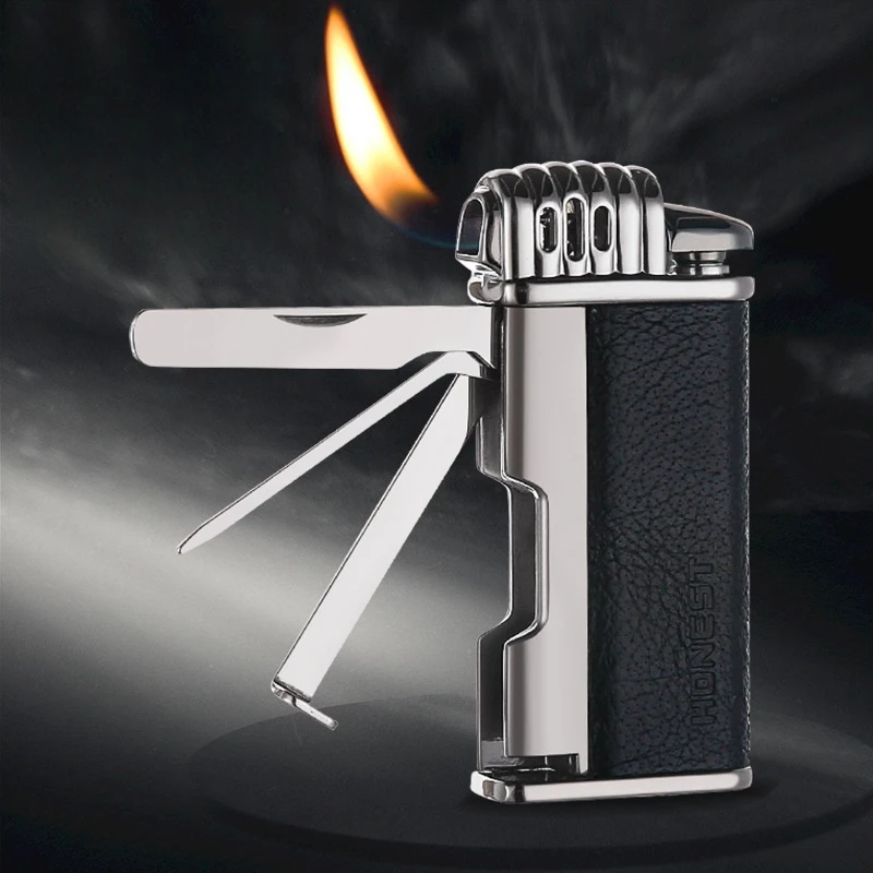 Honest Multifunctional Pipe Lighter Old Vintage Inflatable Oblique Fire Gas Lighter Outdoor Windproof  Men\'s Smoking Gifts