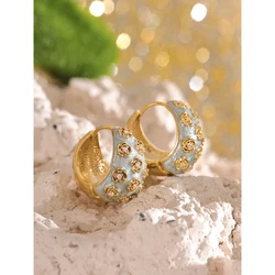 Mchic Enamel Three-dimensional Flower Golden Hoop Earrings 2024 Korean Style Gold Plated Daily Fashion Jewelry Bijoux Gift