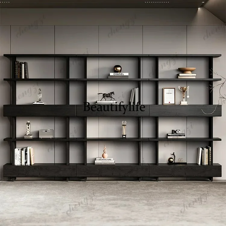 D136 Italian minimalist pure solid wood display cabinet, integrated storage cabinet, wall bookcase, high-end furniture