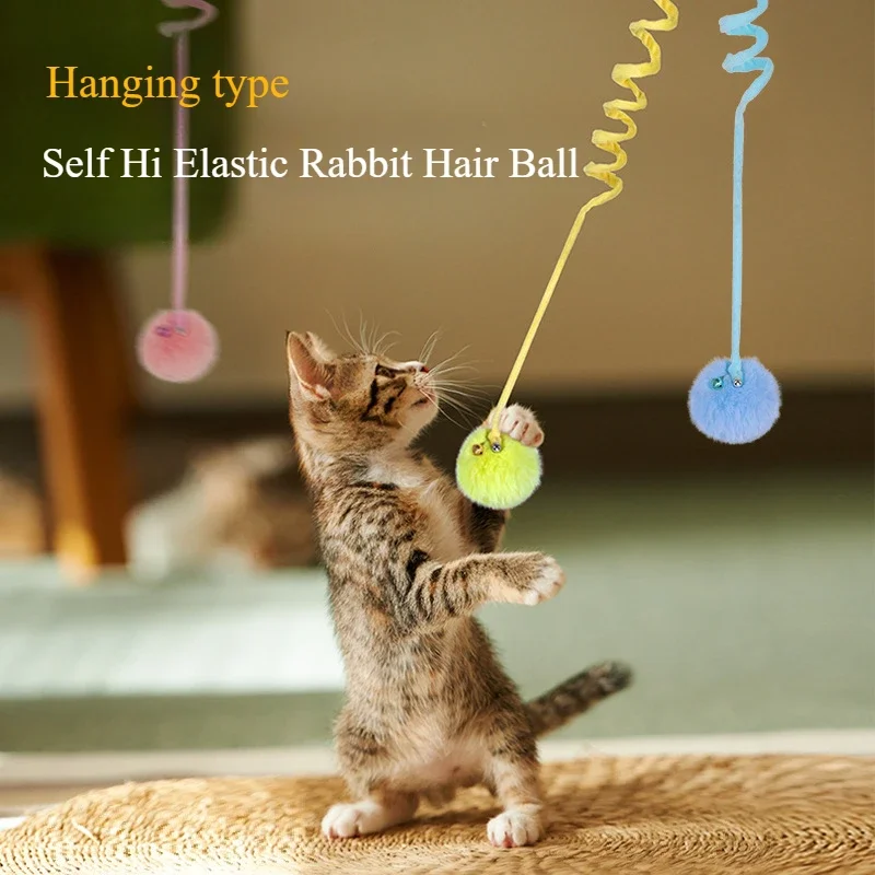 Cat interactive toys Cat Toys Hanging with Elastic Rope Rabbit Hair Yarn Ball Cat Teasing Stick Pet Toy Supplies