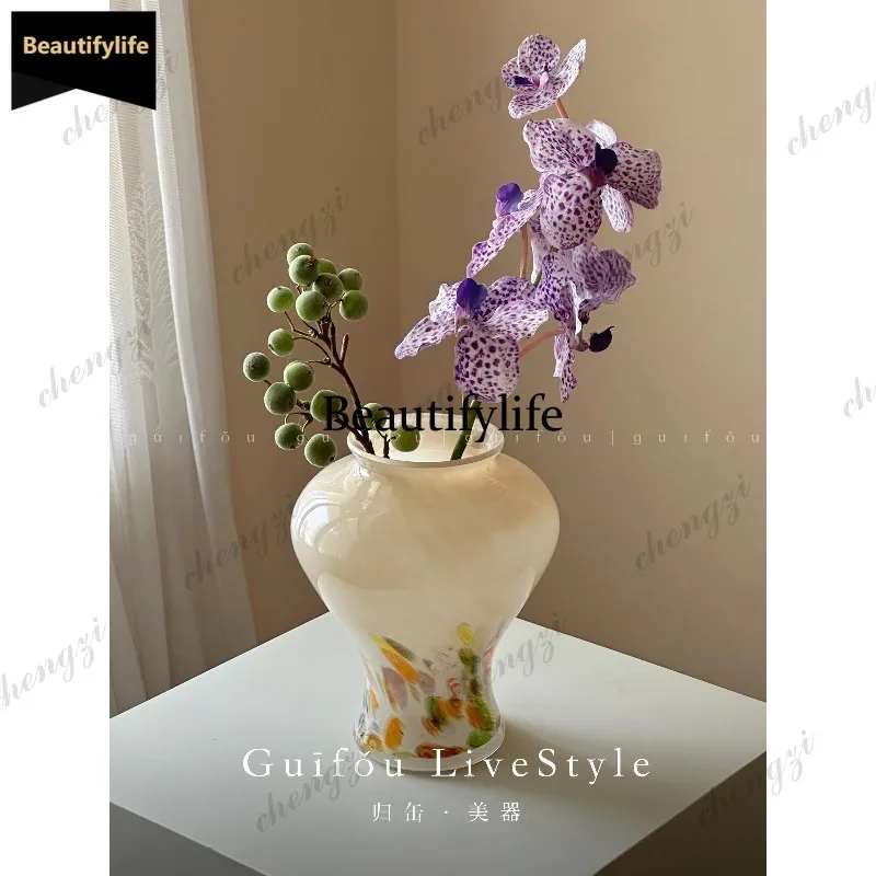 D80 glazed glass water raising flowers rich bamboo vase medieval art sense living room ornament
