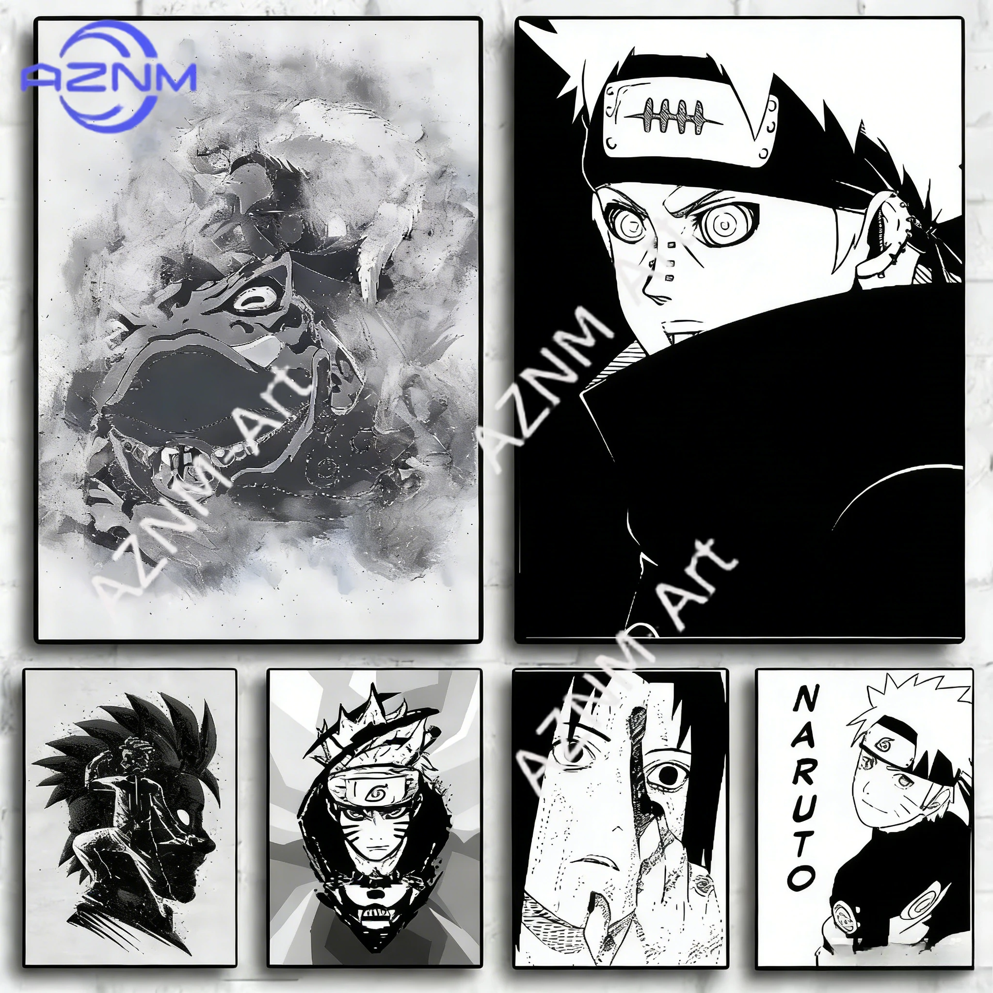 Japanese Classic Anime Uzumaki Naruto Black and White Poster Printing HD Canvas Painting Living Room Wall Decoration Mural Gift