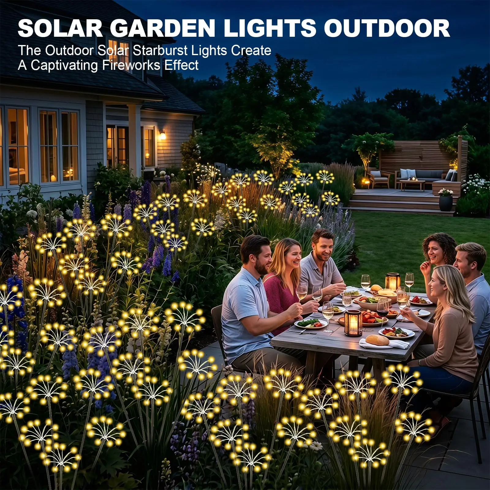 Solar Garden Lights Outdoor, 2 Pack New Upgraded Solar Swaying Starburst Light, Waterproof Sparkling Solar Lights for Yard Patio Pathway Decoration