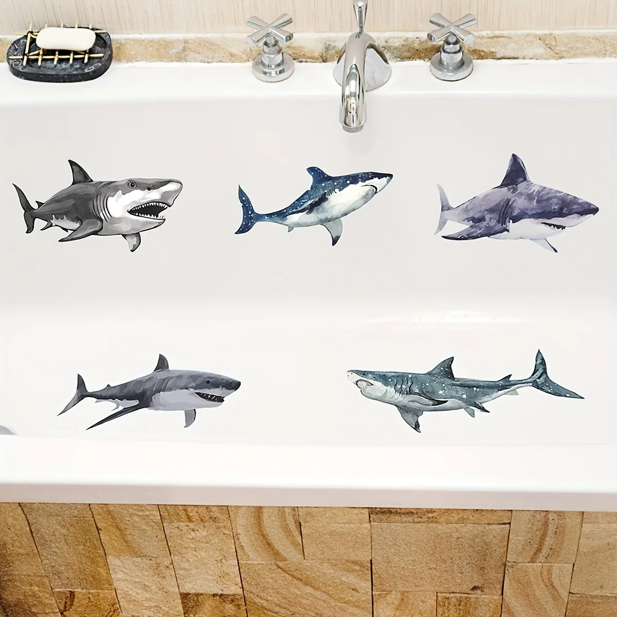 6Pc-Antislip Badkuipsticker Met Haaienpatroon-Matte Sticker-Anti-Botsingsherinnering
