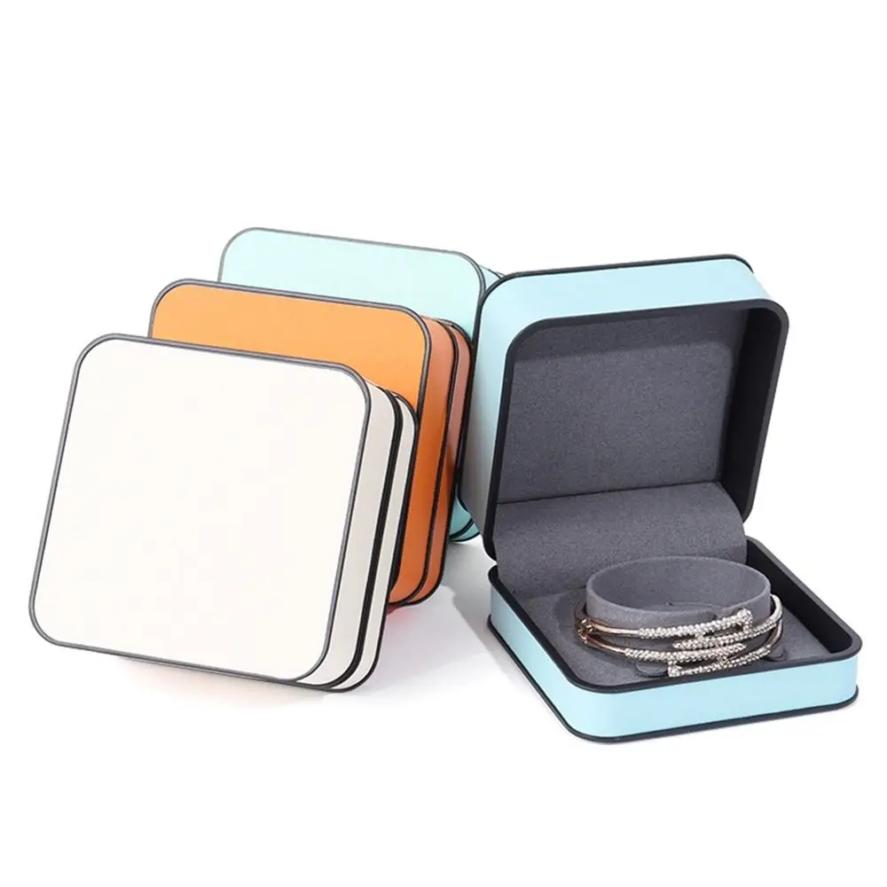 

Modern Rectangular PU Jewelry Box Round Corner Black Edge Flap Jewelry Packaging Boxes Fashion Bracelet Storage Boxes Engagement