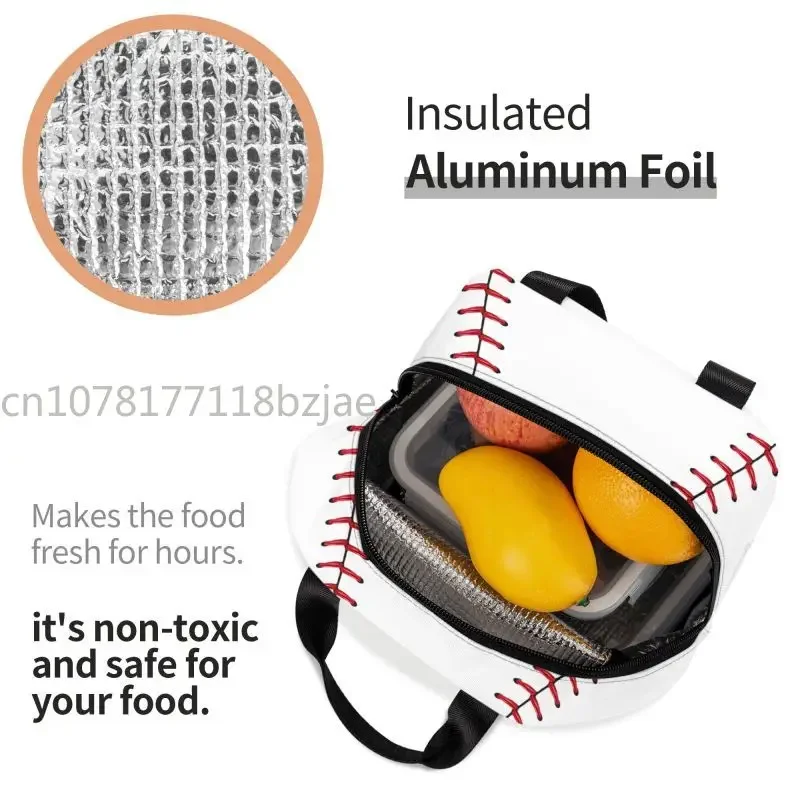 Softball Baseball Lace Lunch Bag Women Reusable Cooler Thermal Insulated Lunch Box for Outdoor Camping Travel Food Bento Box