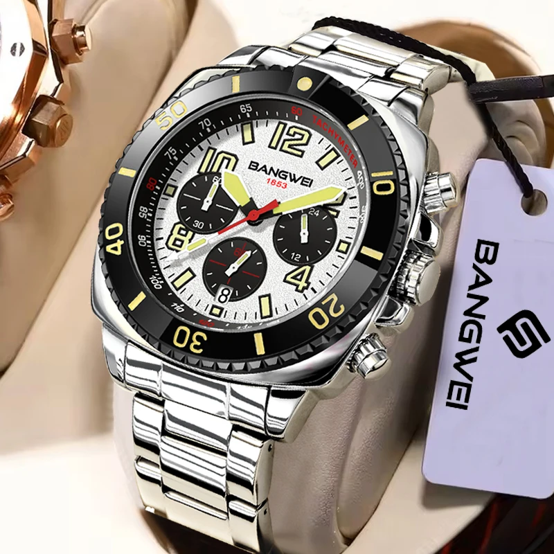 

BANGWEI New Original Luxury Men Watch Fashion Sports Chronograph Wrist Watches For Men Waterproof Luminous Quartz Watch Men