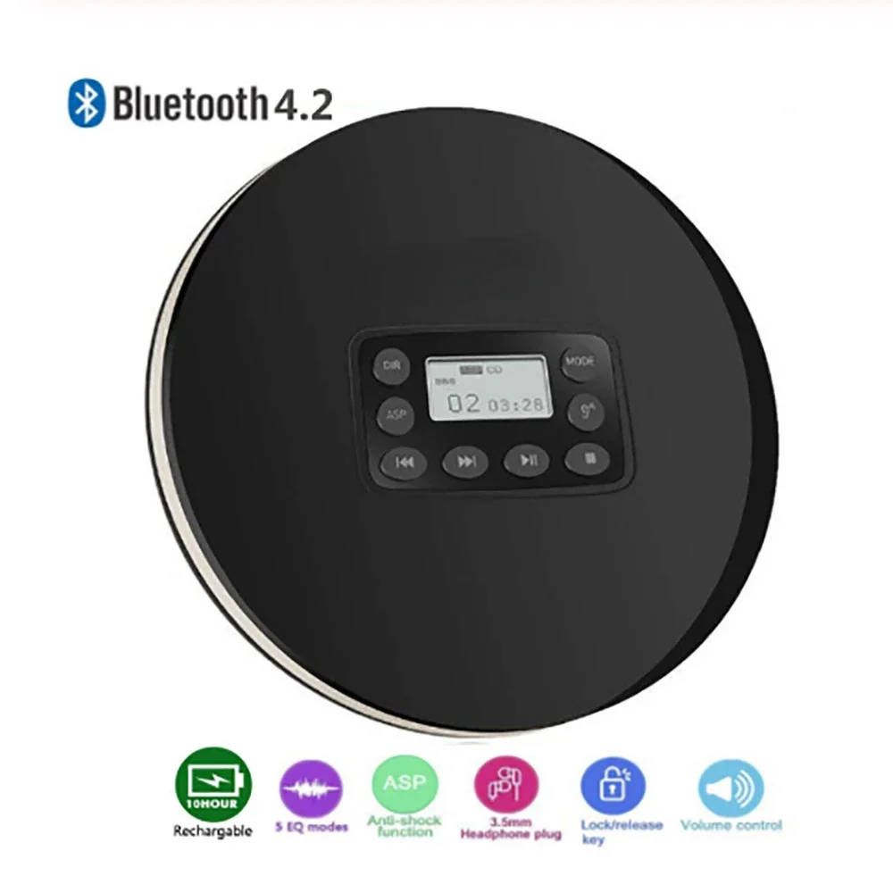 HOTT CD711 Portable Bluetooth Personal Walkman CD Player with Electronic Jumper Protection Shockproof Functio Music Player