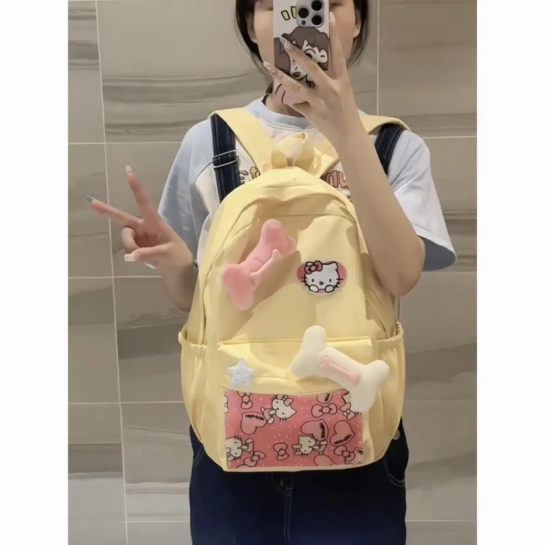 Sanrio Hello Kitty School Bag Cute Cartoon Backpack Student Junior High School Girl Travel Bag Mochilas Aestethic Bag