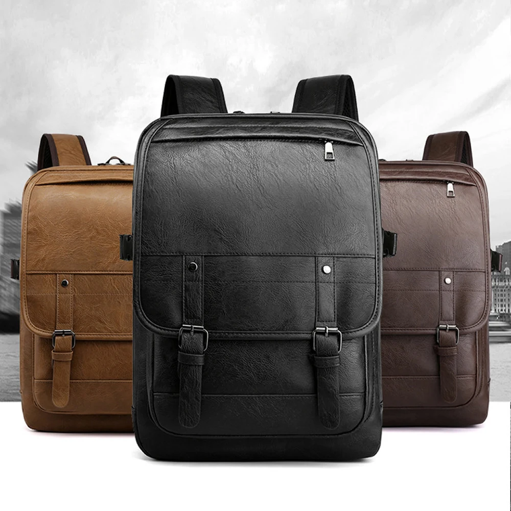 

Fashion Men Backpack PU Leather School Bag Large Capacity Simple Business Casual Travel Backpacks College Book Bag Dropshipping