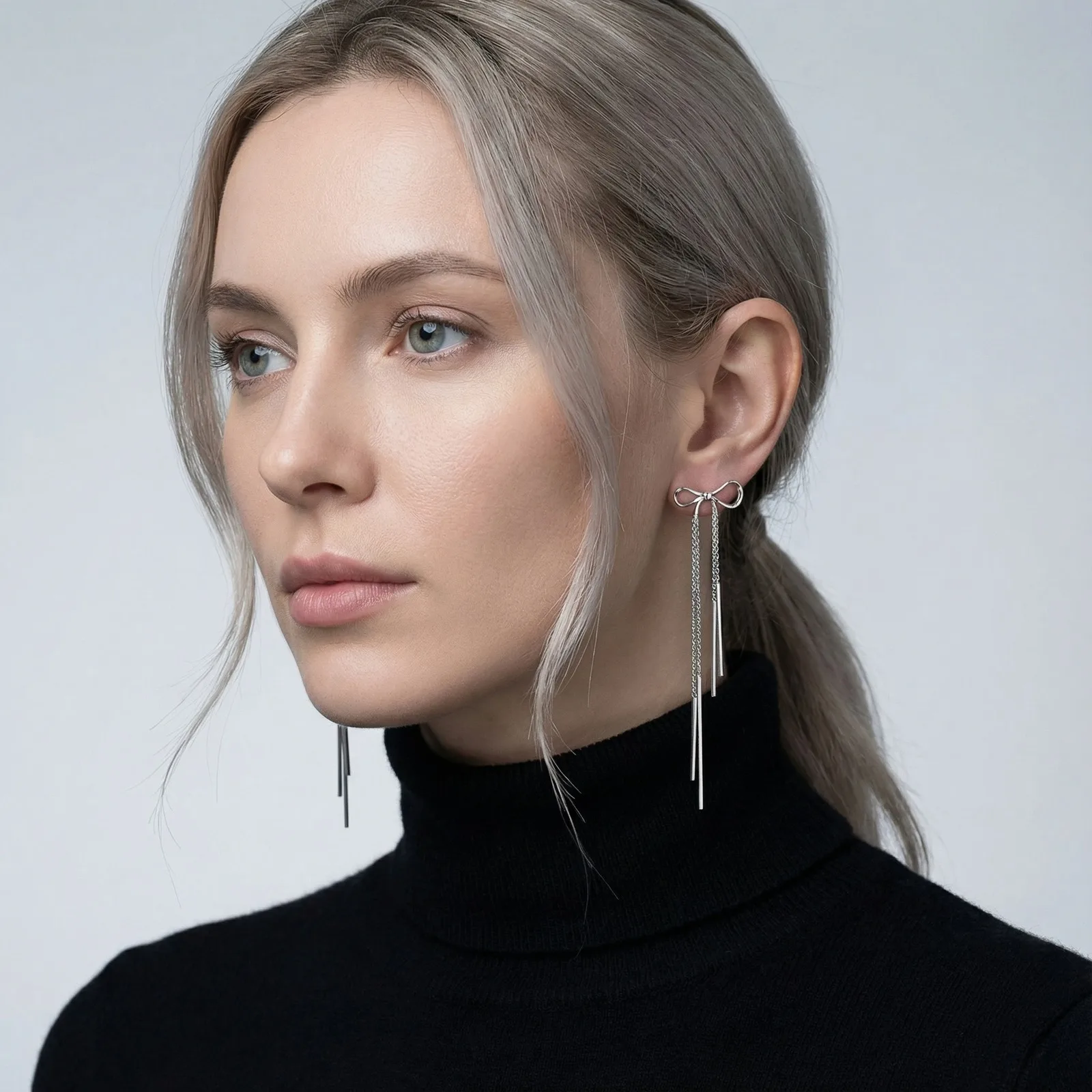 

Vnox Metal Long Chain Bowknot Tassel Earrings for Women Girls, Silver Color Bow Earrings Wedding Party Jewelry Gift