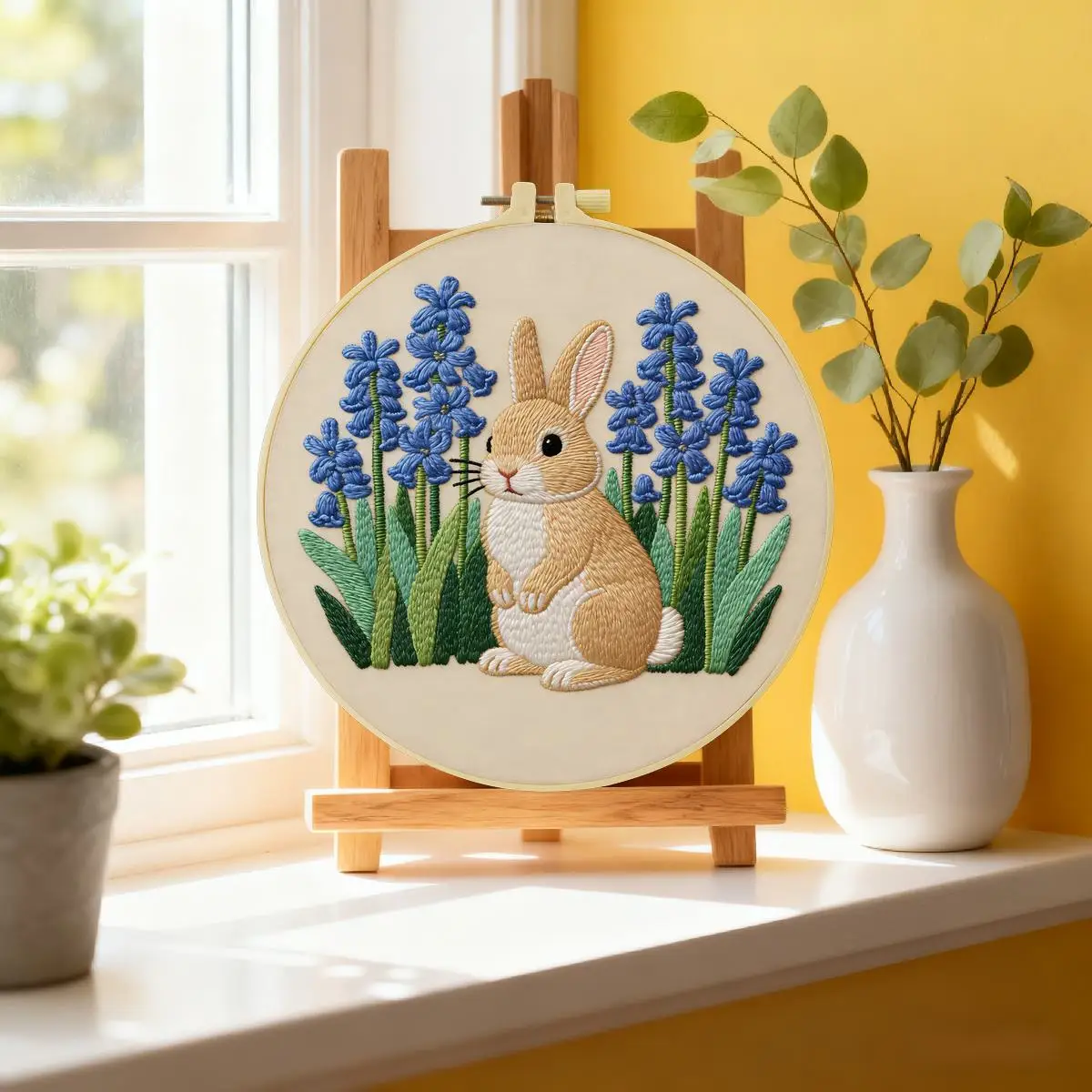 1 Stück 20X20CM/15X15CM 7,87/6,3 Zoll kleiner Hase Stickerei-Starter-Kit DIY-Kit DIY-Stickerei-Set für Anfänger – Detail 1
