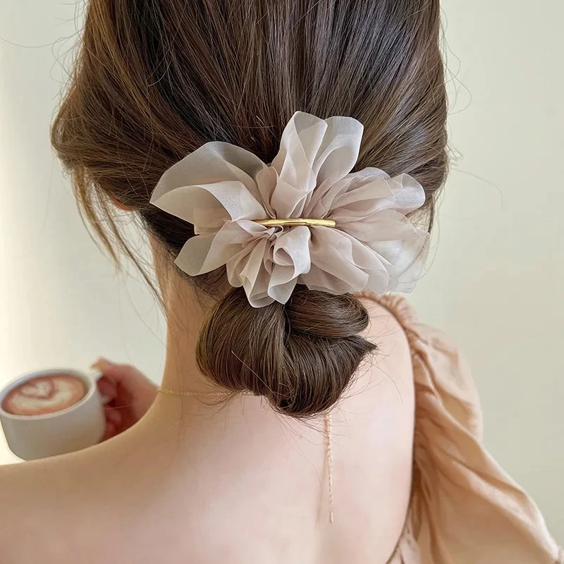 Big Duckbill Hair Clips Women Metal Chiffon Flowers Ponytail Holder Hairpin Barrettes Fashion Girls Hair Accessories Hairgrip