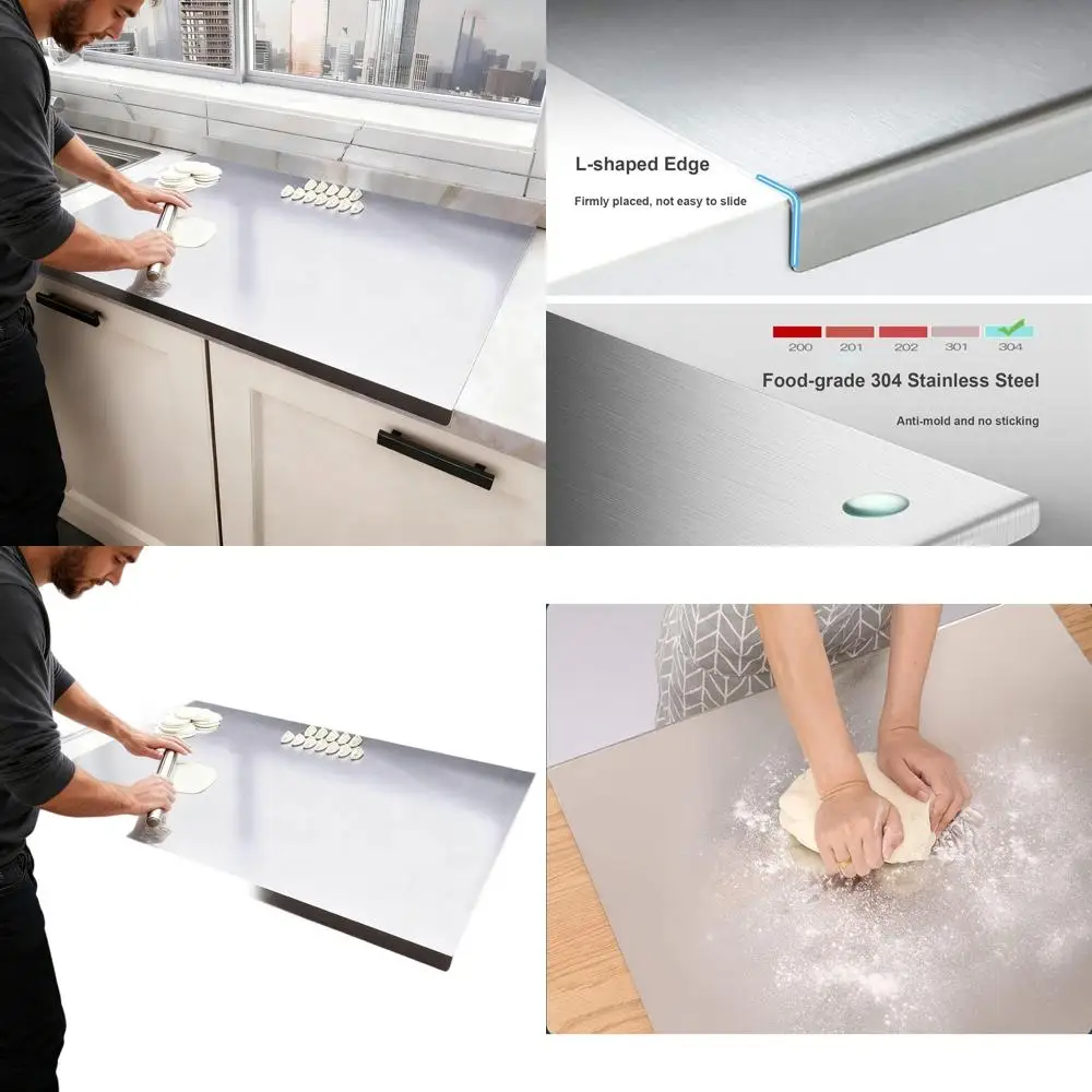 

Очень большая разделочная доска из нержавеющей стали с губкой, 32x20, для кондитерских изделий, замешивания и изготовления лапши с скалками