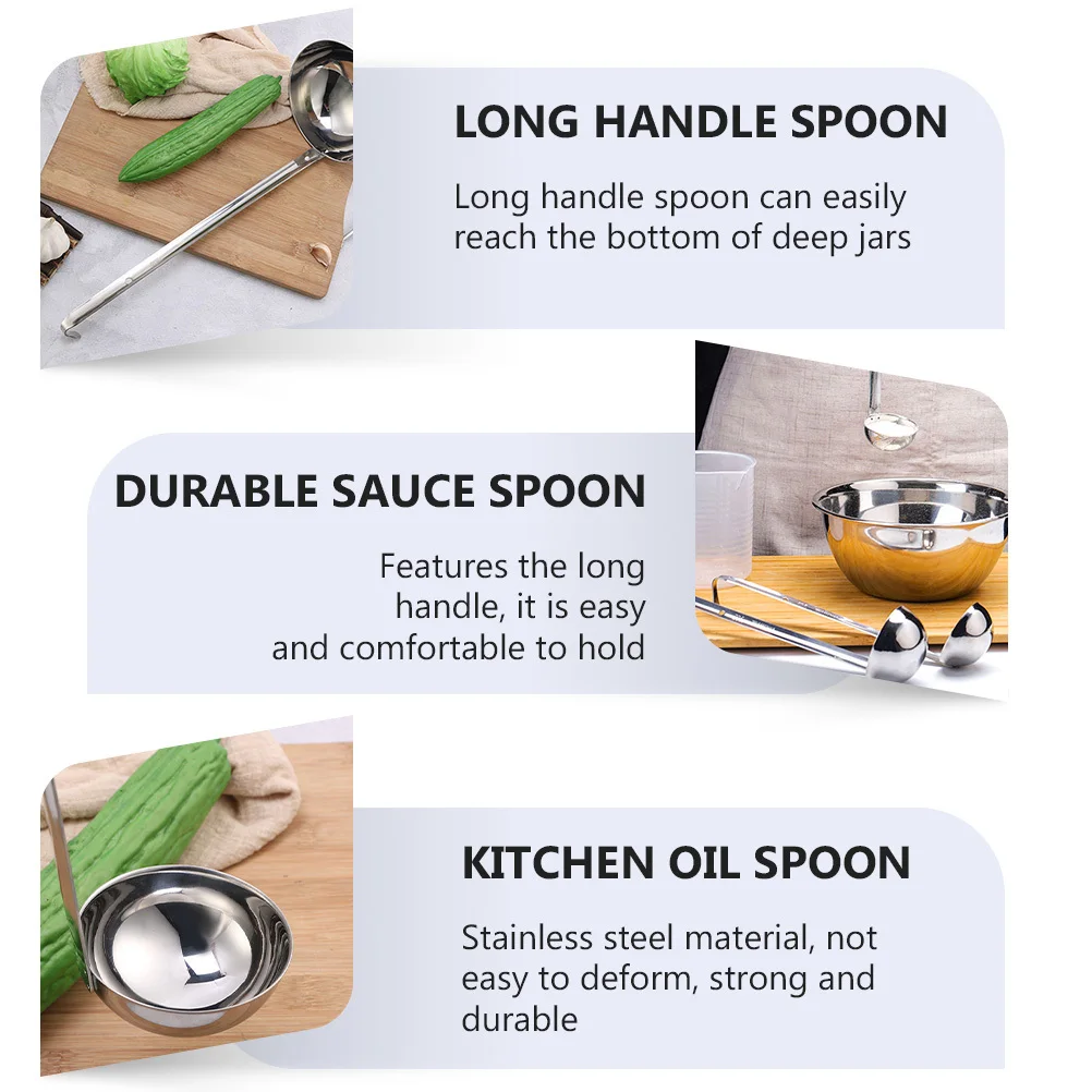 

1 pc Stainless Steel Ounce Spoon Long Handle Deep Jar Kitchen Measuring Spoon Anti-Rust Multipurpose Soup Sauce Vinegar Ladle
