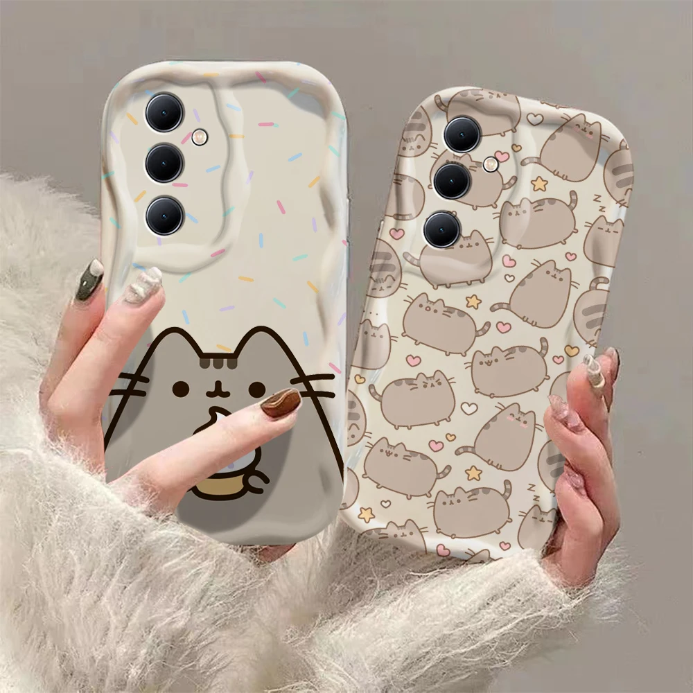 Funny Pusheens Cat 3D Wave Phone Case For Samsung Galaxy S24 S23 S21 S20 FE Plus Ultra 4G 5G Soft Silicone Back Cover