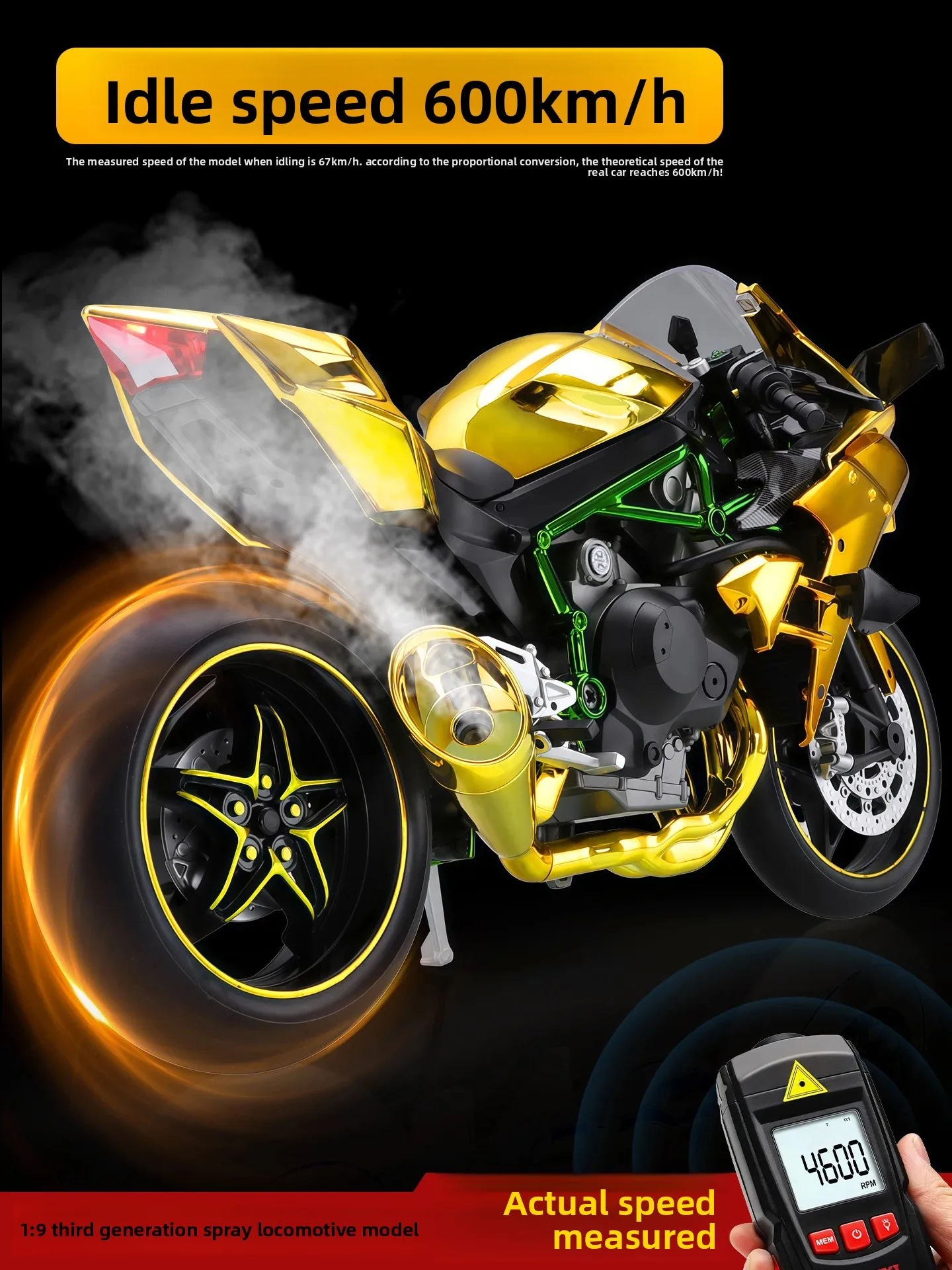 

1:9 Scale Official authorization Kawasaki motorcycle Spray model Alloy Diecast Model Simulation Sound &Light Gift collectibles