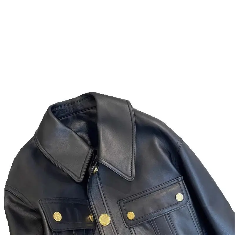 تصميم تحسس الأسود التلبيب بولي Leather سترة جلدية المرأة 2025 معطف قصير ربيع الخريف دراجة نارية أبلى سترة جلدية جاكيتات