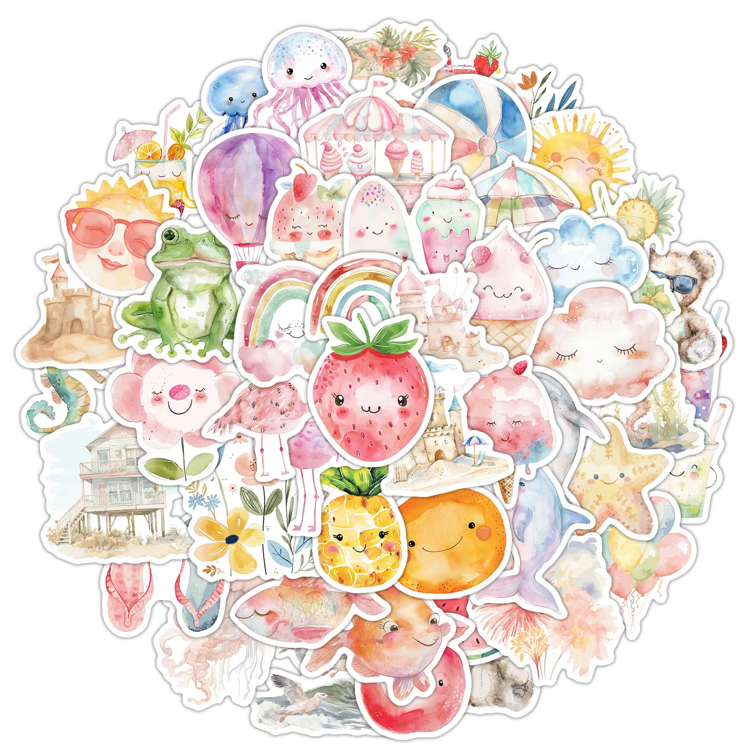 

10/50PCS watercolor summer sun flowers watermelon cute doodle decoration computer creative waterproof sticker Kids Toy