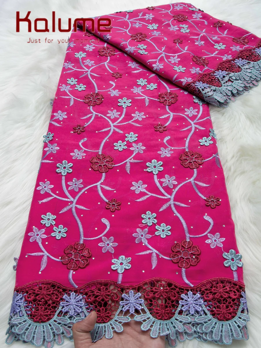 Kalume African Swiss Voile Lace Fabric With Stones High Quality Embroidery Nigerian Cotton Lace Fabric for Wedding Dress F4529 view 5