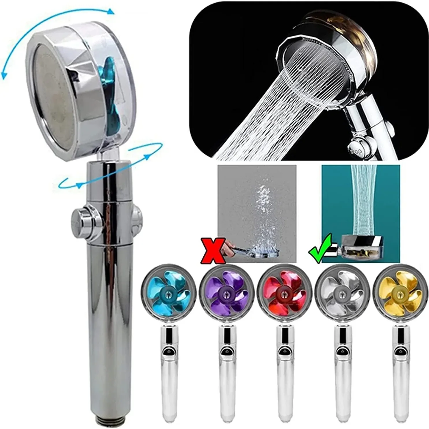 

Propeller Shower Head High Pressure Water Saving Supercharged Turbo Showerhead with Fan Filter Rainfall Bathroom Shower